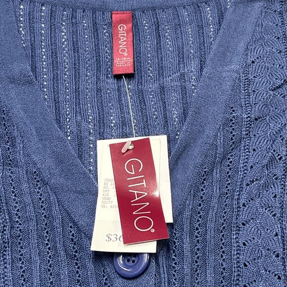 Vintage Gitano Sweater Womens 14W/16W Blue Open Knit‎ Crop Cardigan Short Sleeve - Picture 4 of 9